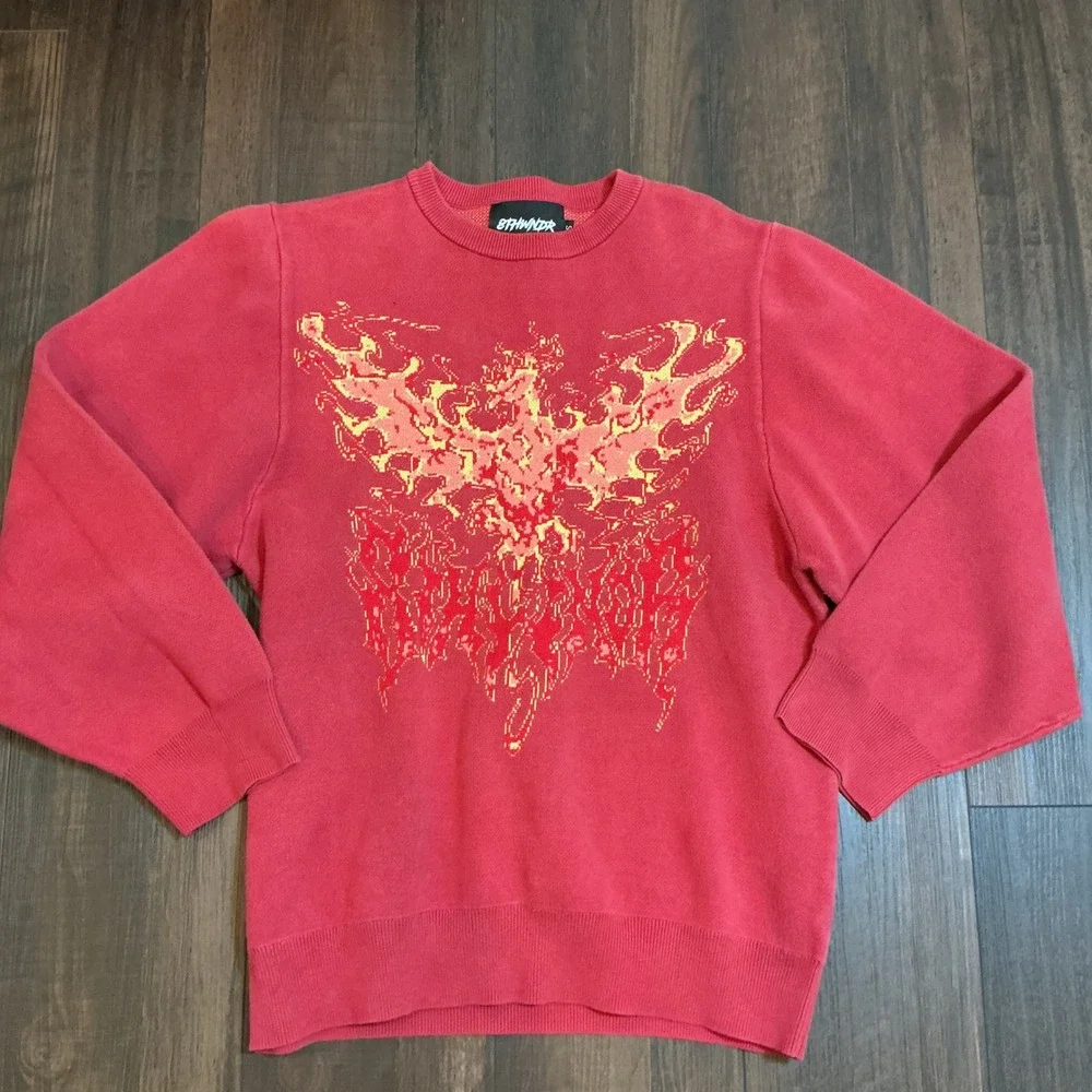 8THWNDR Phoenix Graphic Knit Streetwear Sweater Red Small Phoenix Fire Knit S